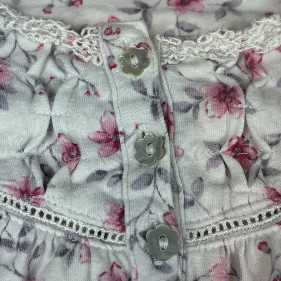 Eileen West Floral 100% Cotton Knit White/Pink Long Sleeve Ruffled Chemise - S - Picture 5 of 8